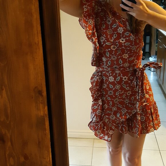 mini dress floral print linen ruffle - Picture 5 of 16